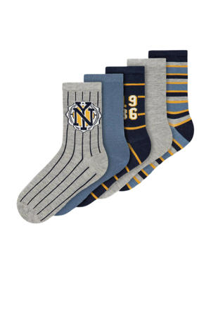 sokken NKMVAKS met all-over print - set van 5 blauw/grijs