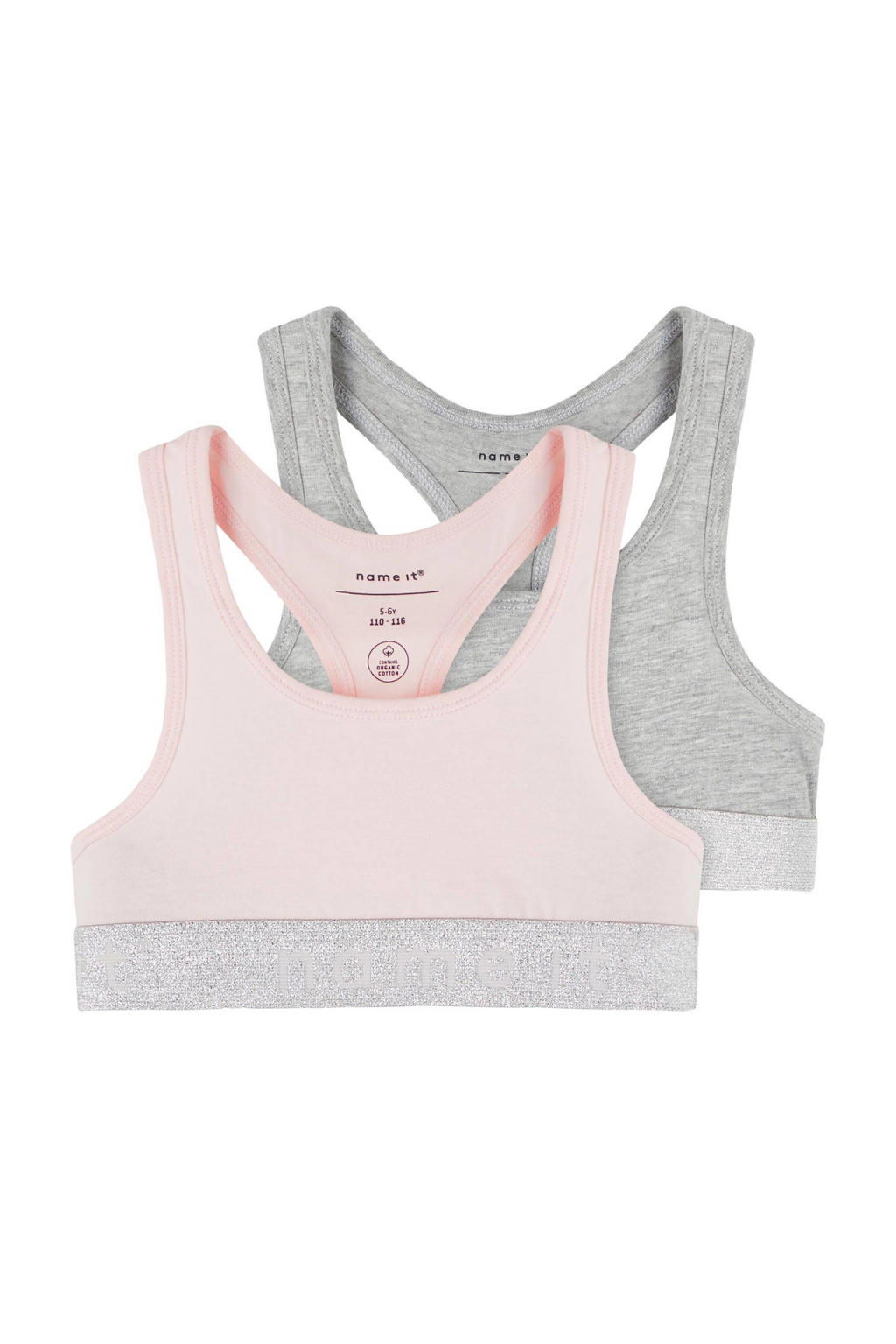 NAME IT KIDS bh top - lichtroze/grijs melange (set van 2)