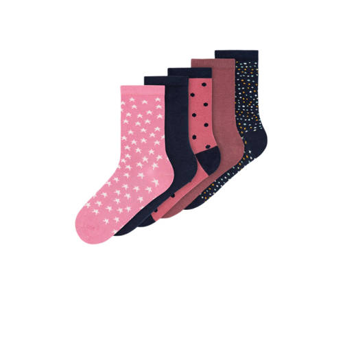 NAME IT KIDS sokken NKFVILDE met all-over print - set van 5 roze