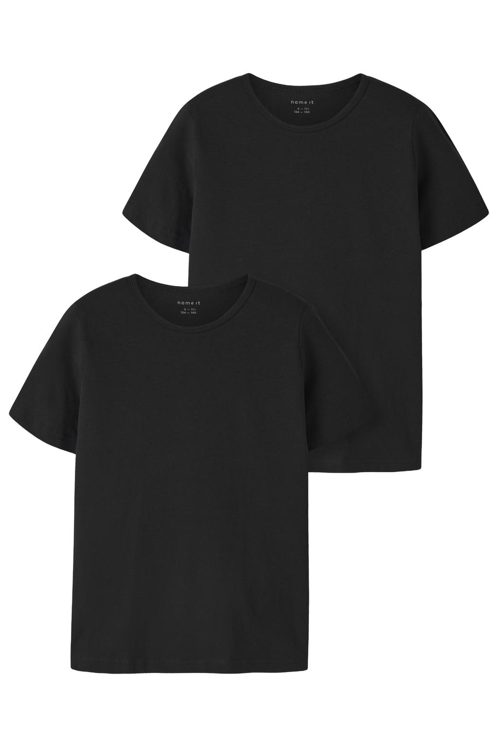 Set van 2 zwarte jongens NAME IT KIDS T-shirt van stretchkatoen met effen, korte mouwen en ronde hals