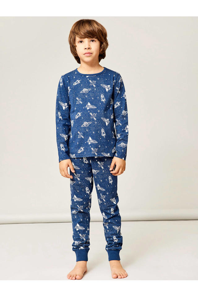 NAME IT KIDS pyjama NKMNIGHTSET met over print blauw/wit | wehkamp