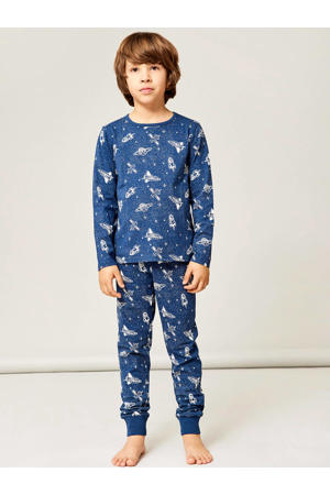   pyjama NKMNIGHTSET met all over print blauw/wit