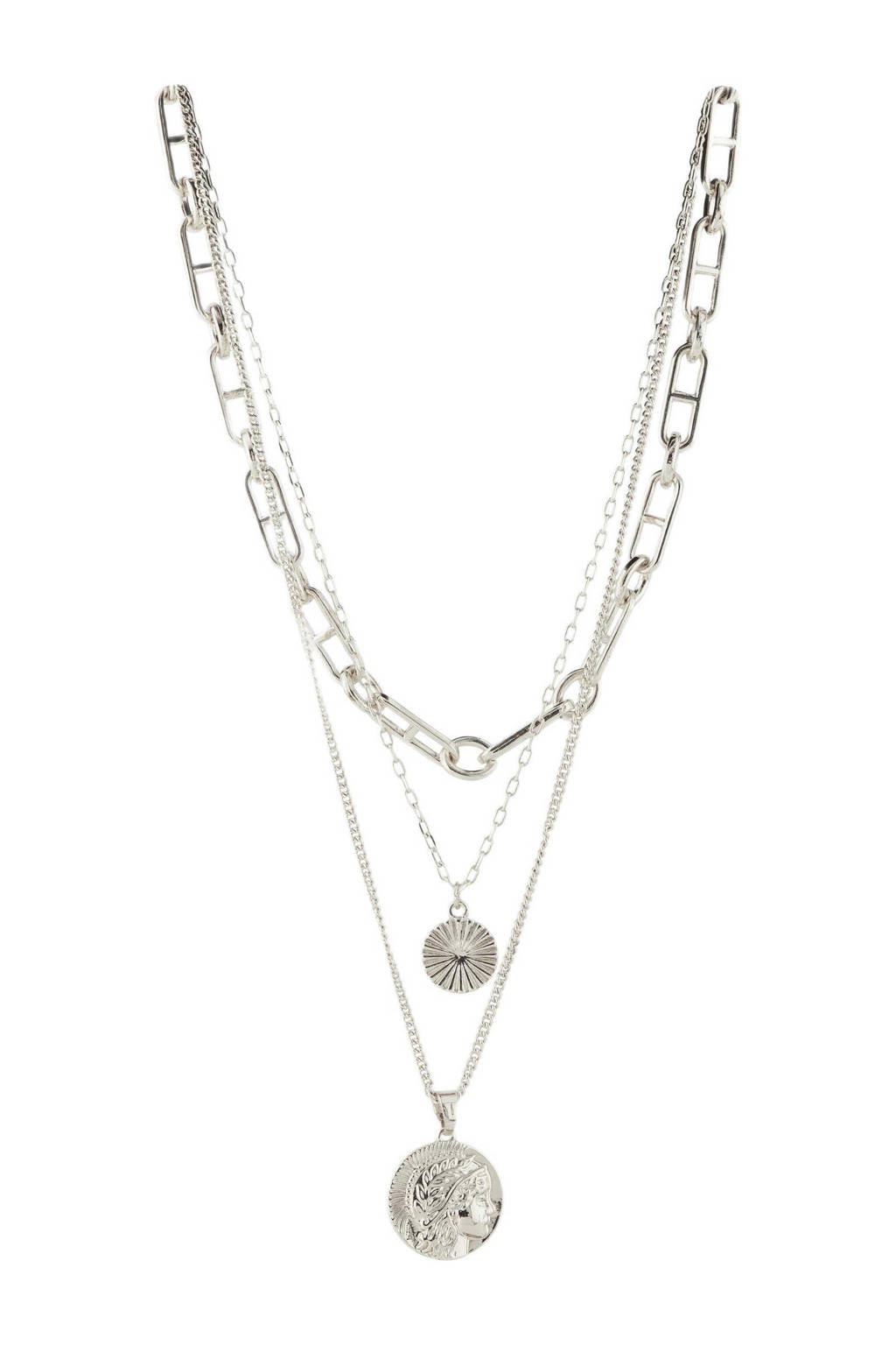 PIECES gelaagde ketting PCNITTA zilverkleurig