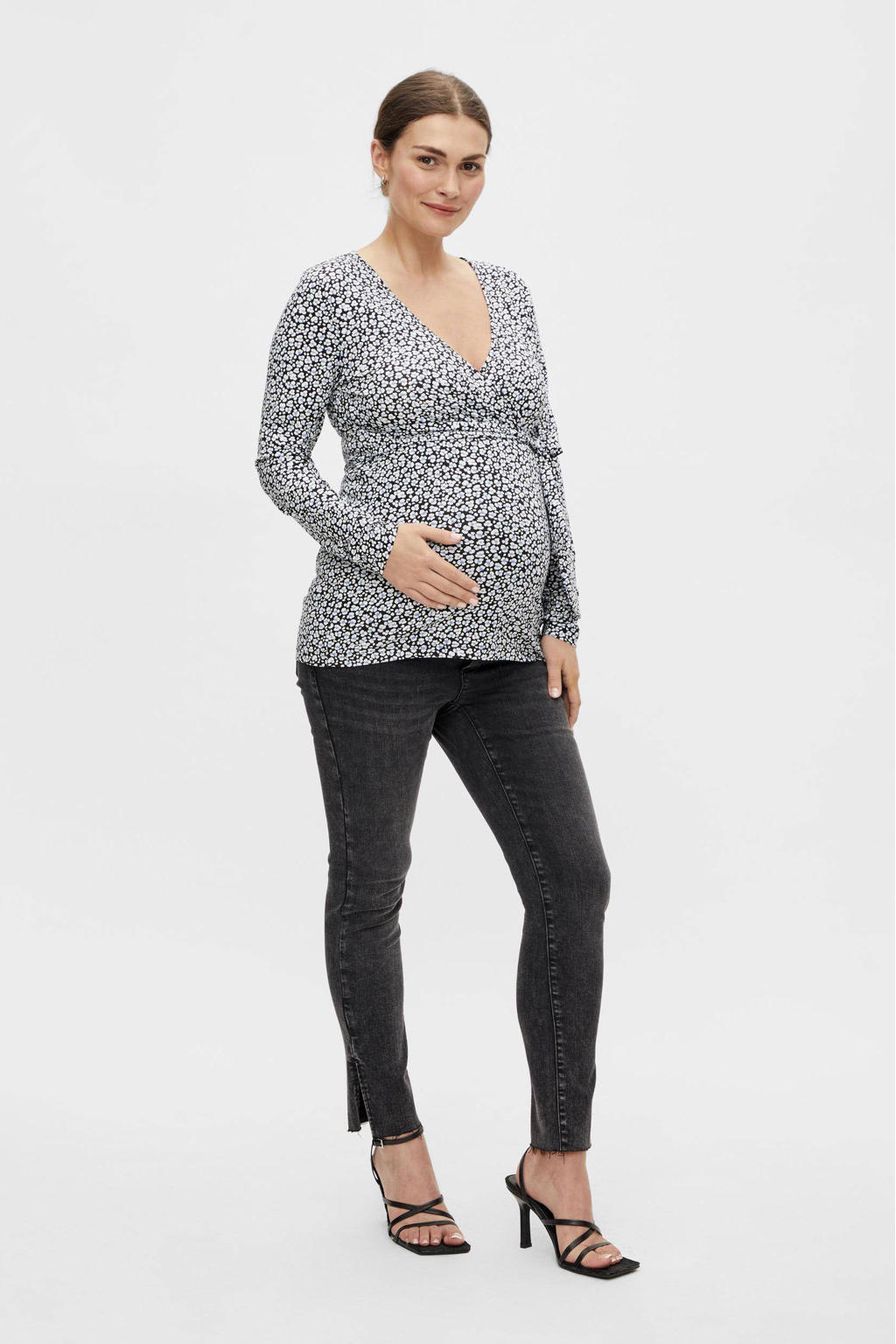 MAMALICIOUS gebloemde zwangerschaps- en voedingstop MLSANNIE zwart/wit/lichtblauw