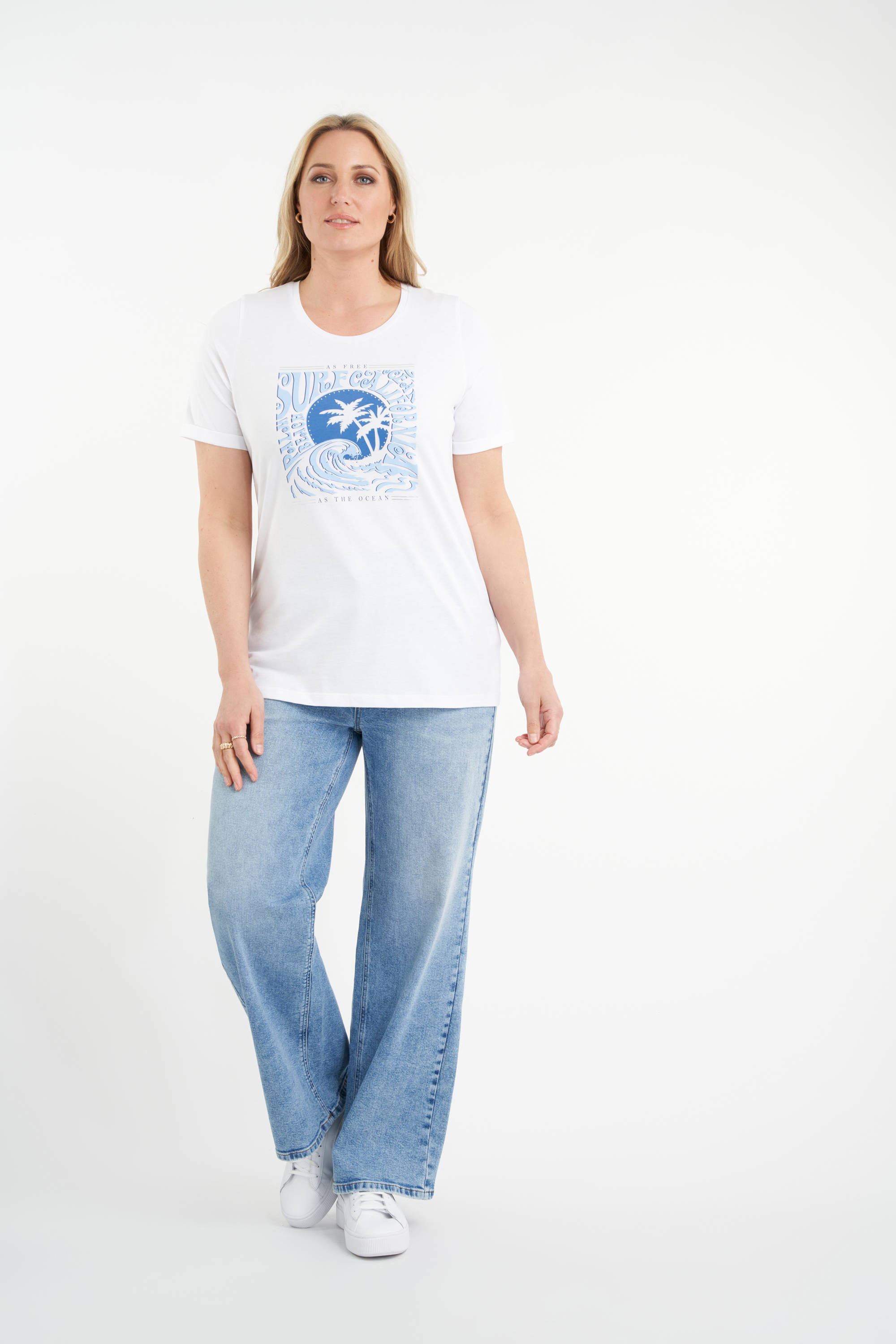 T shirt met printopdruk wit blauw