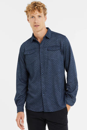 slim fit overhemd met all over print indigo 
