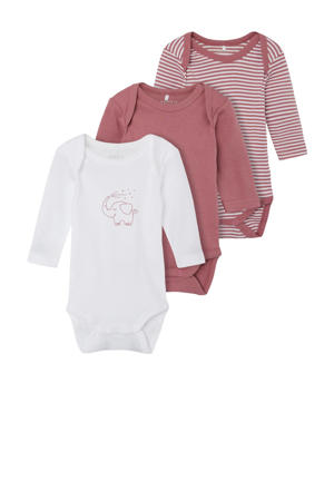 romper - set van 3 donker oudroze/wit