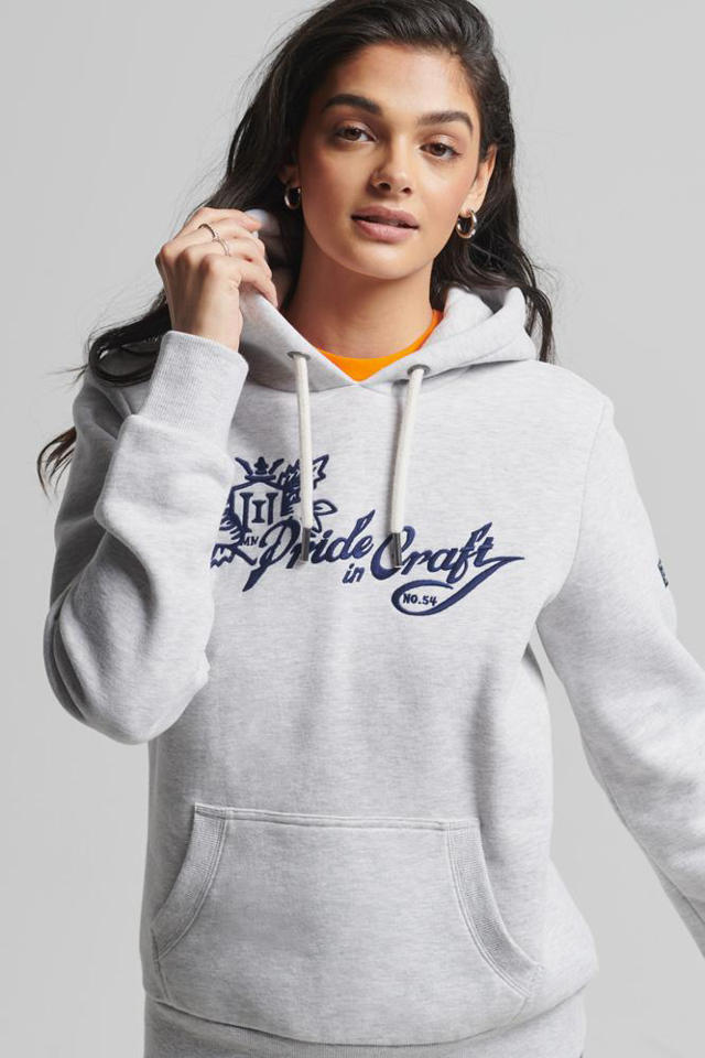 Streng audit Spruit Superdry hoodie met logo lichtgrijs/donkerblauw | wehkamp