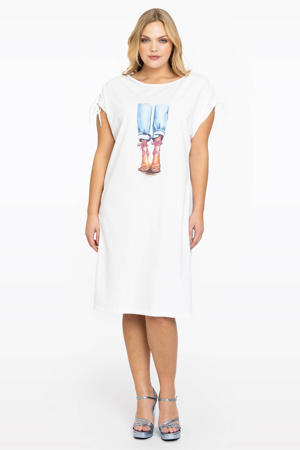 jurk SUMMER VIBES met printopdruk wit/roze/blauw