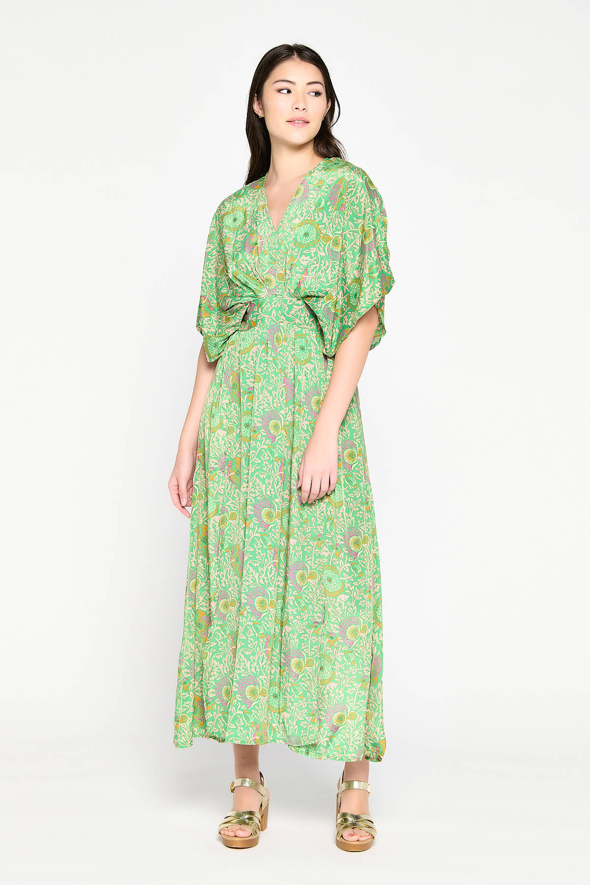 Maxi jurk groen discount bloemen