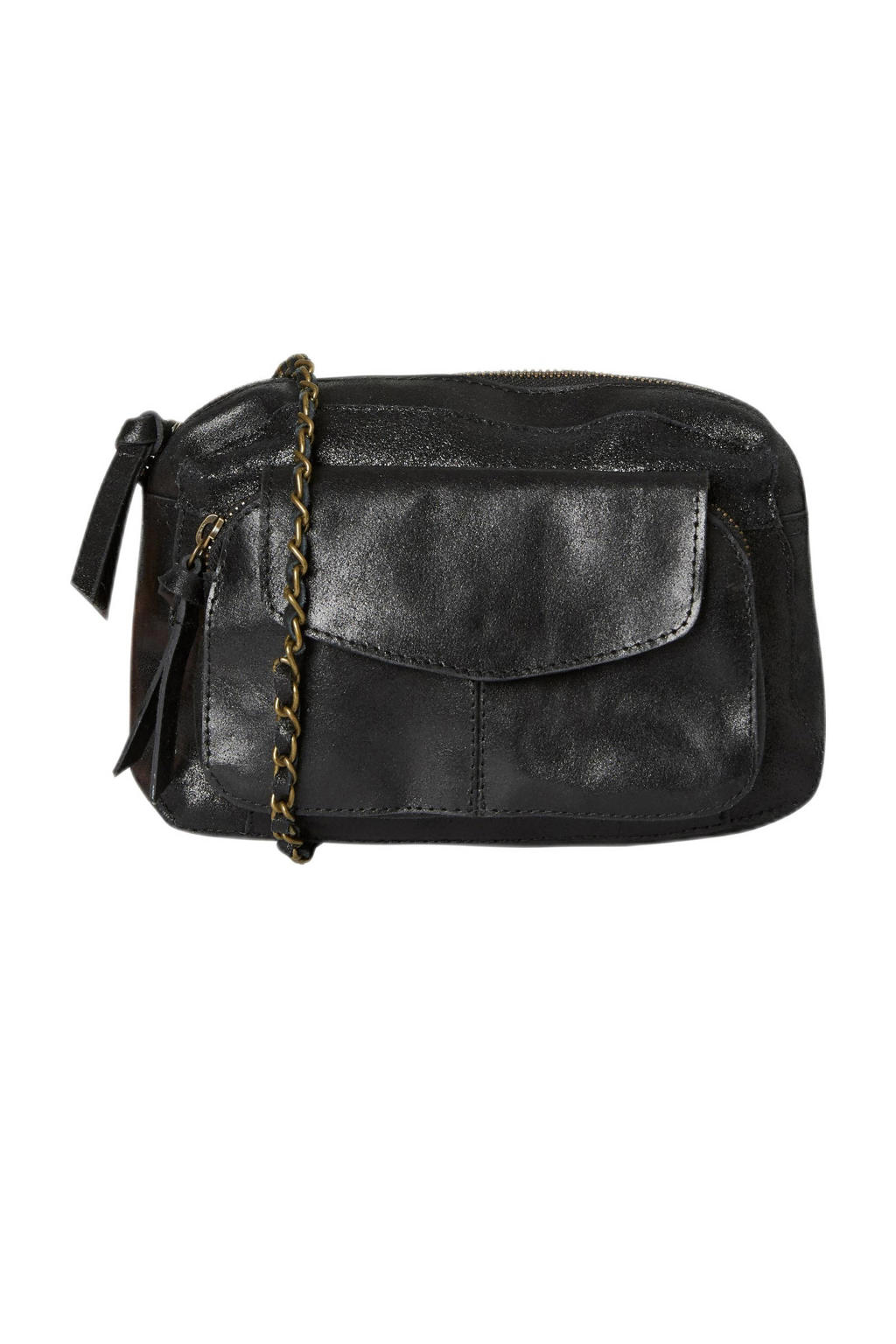 PIECES  leren crossbody tas PCNAINA zwart