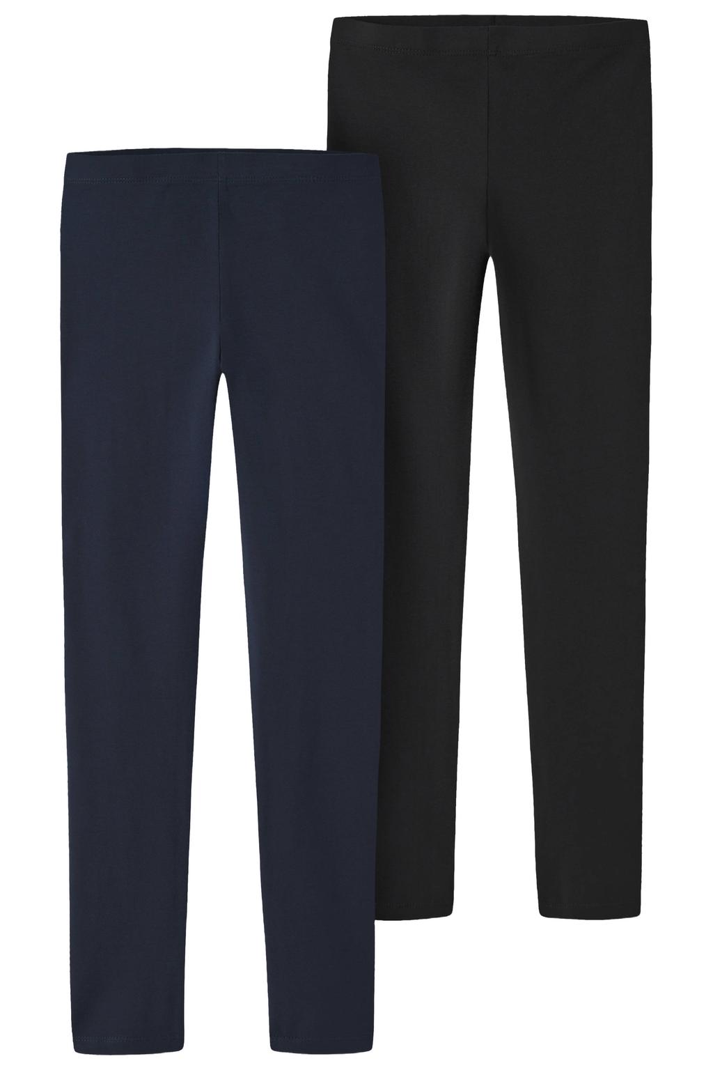 Set van 2 donkerblauwe meisjes NAME IT KIDS legging van stretchkatoen met slim fit, regular waist en effen