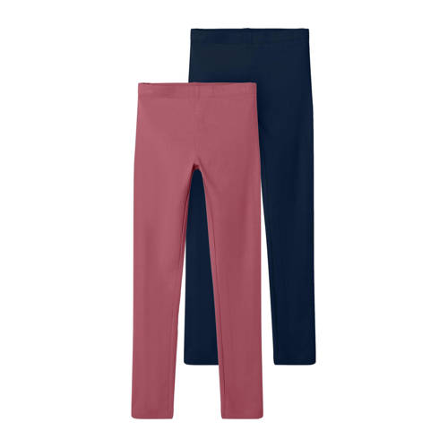 NAME IT KIDS legging - set van 2 donkerroze/zwart afbeelding