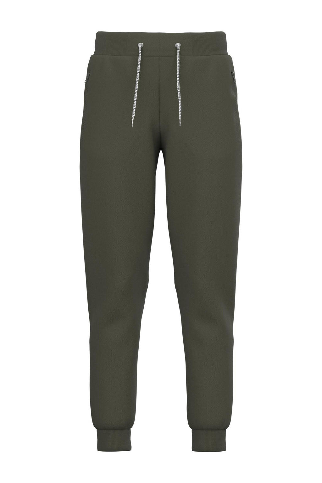 Donkergroene jongens NAME IT KIDS regular fit joggingbroek van stretchkatoen met elastische tailleband met koord en effen