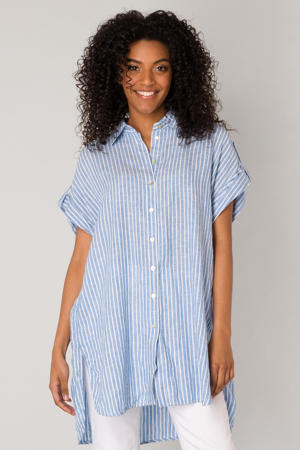 gestreepte linnen blouse Kailey lichtblauw/wit