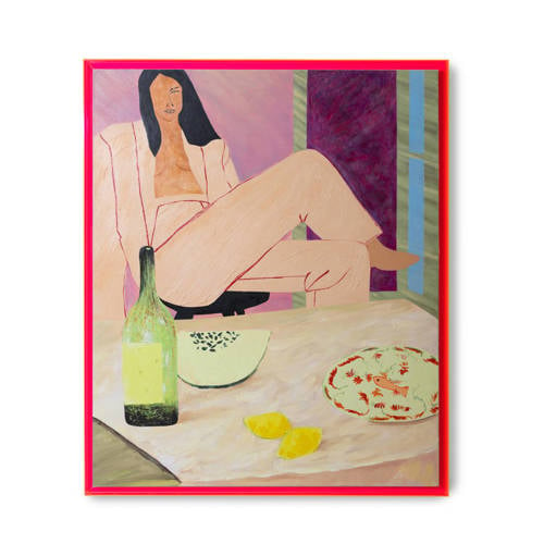 HKLIVING schilderij Get your groove on (127x152x4 cm) - Painting with pink acrylic frame