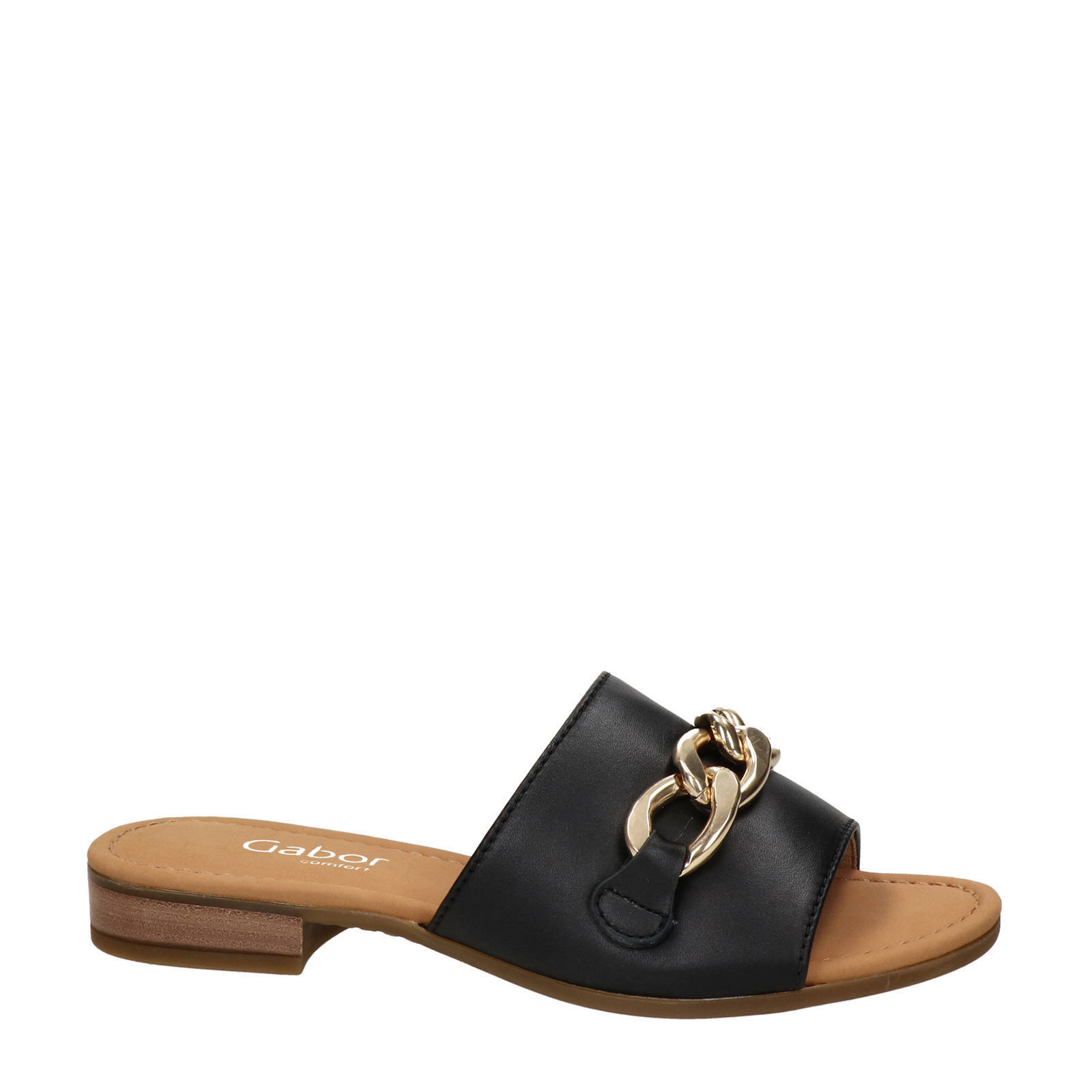 Gabor leren slippers met ketting zwart | wehkamp