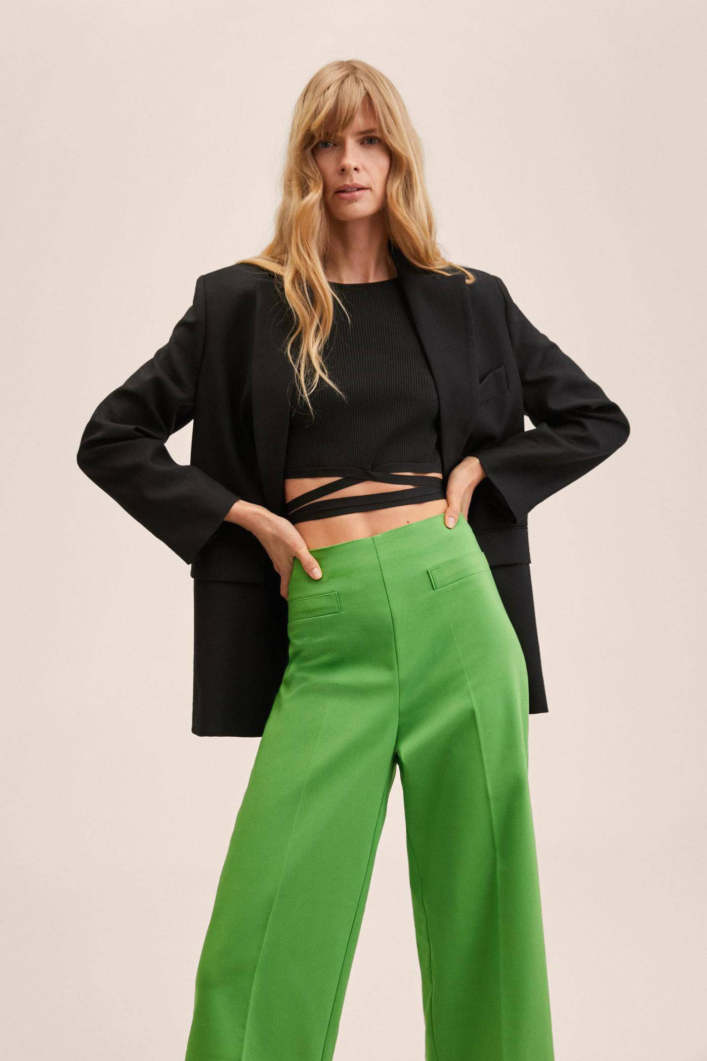 Mango cropped high waist wide leg culotte groen | wehkamp