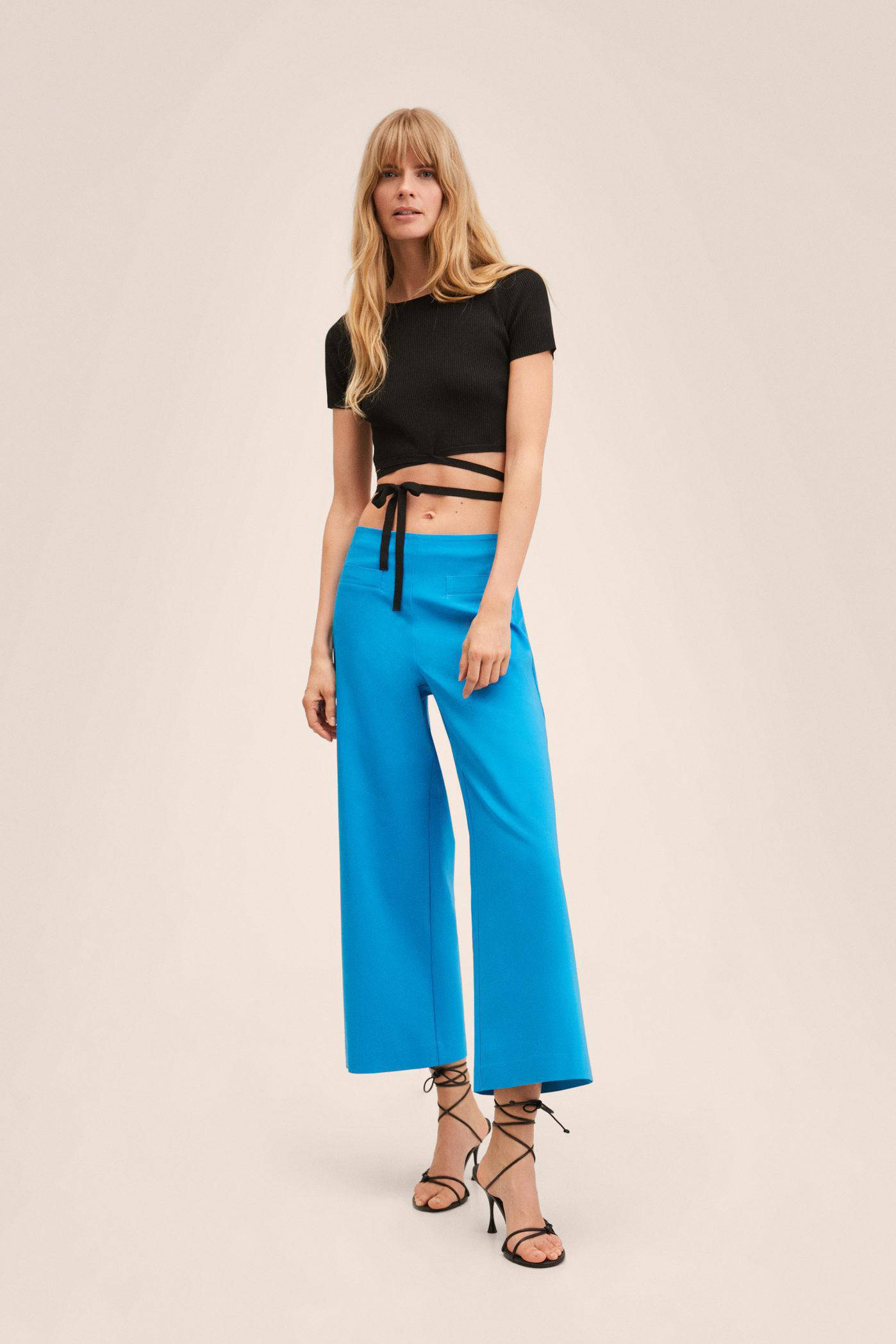 Mango cropped high waist wide leg culotte blauw | wehkamp