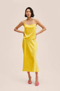 Gele dames Mango midi rok gemaakt van polyester en met elastische tailleband