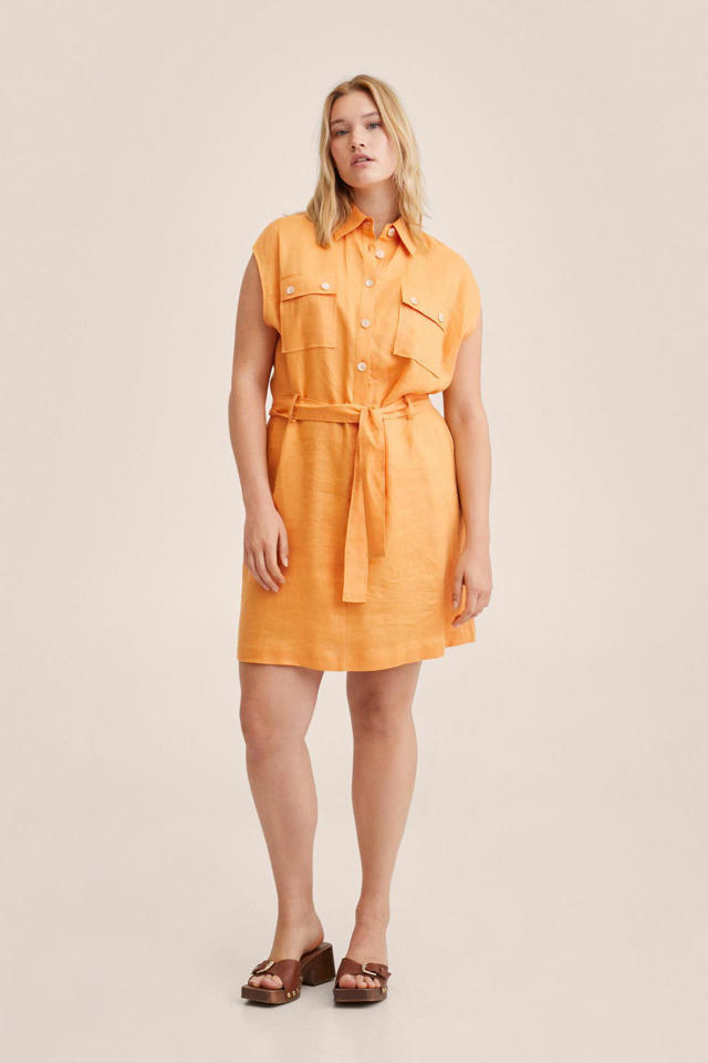 Uithoudingsvermogen Verst Voorspeller Mango linnen jurk met ceintuur oranje | wehkamp