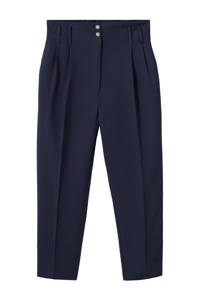 Mango cropped high waist regular fit pantalon met linnen donkerblauw