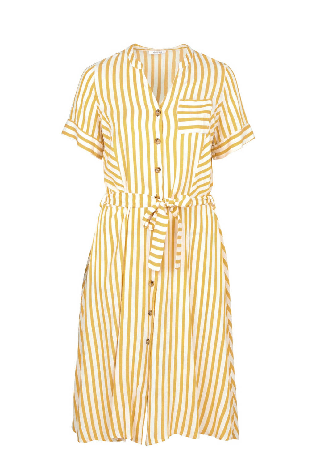 Paprika gestreepte A-lijn jurk geel/wit