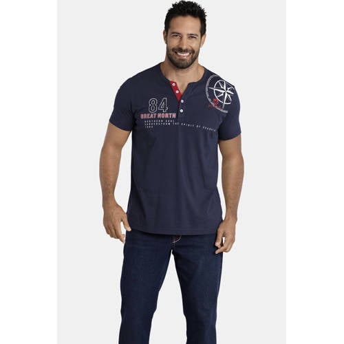 Jan Vanderstorm T-shirt LINDARD Plus Size met printopdruk donkerblauw afbeelding
