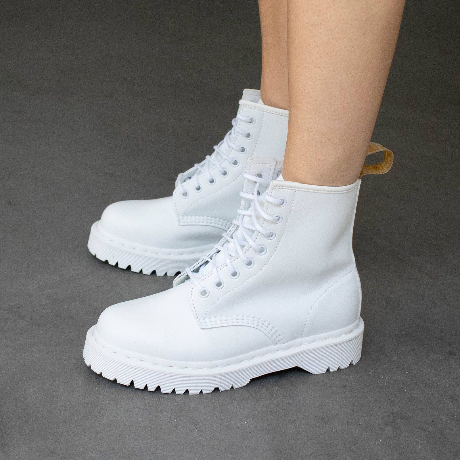 All white store doc martens