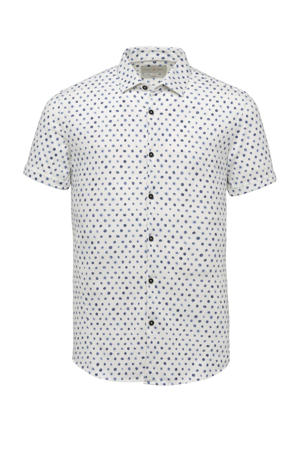 slim fit overhemd met all over print wit/blauw