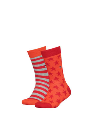 sokken met all-over print - set van 2 oranje/rood