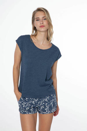semi-transparant T-shirt PRTNICE met kant donkerblauw