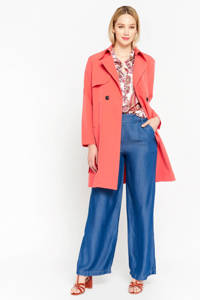 Koraalrode dames LOLALIZA trenchcoat jas van polyester met lange mouwen, reverskraag, knoopsluiting en ceintuur