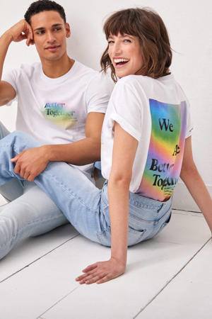 regular fit unisex T-shirt met backprint wit