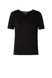 thumbnail: Zwarte dames Base Level basic T-shirt Yanic met effen, korte mouwen en V-hals