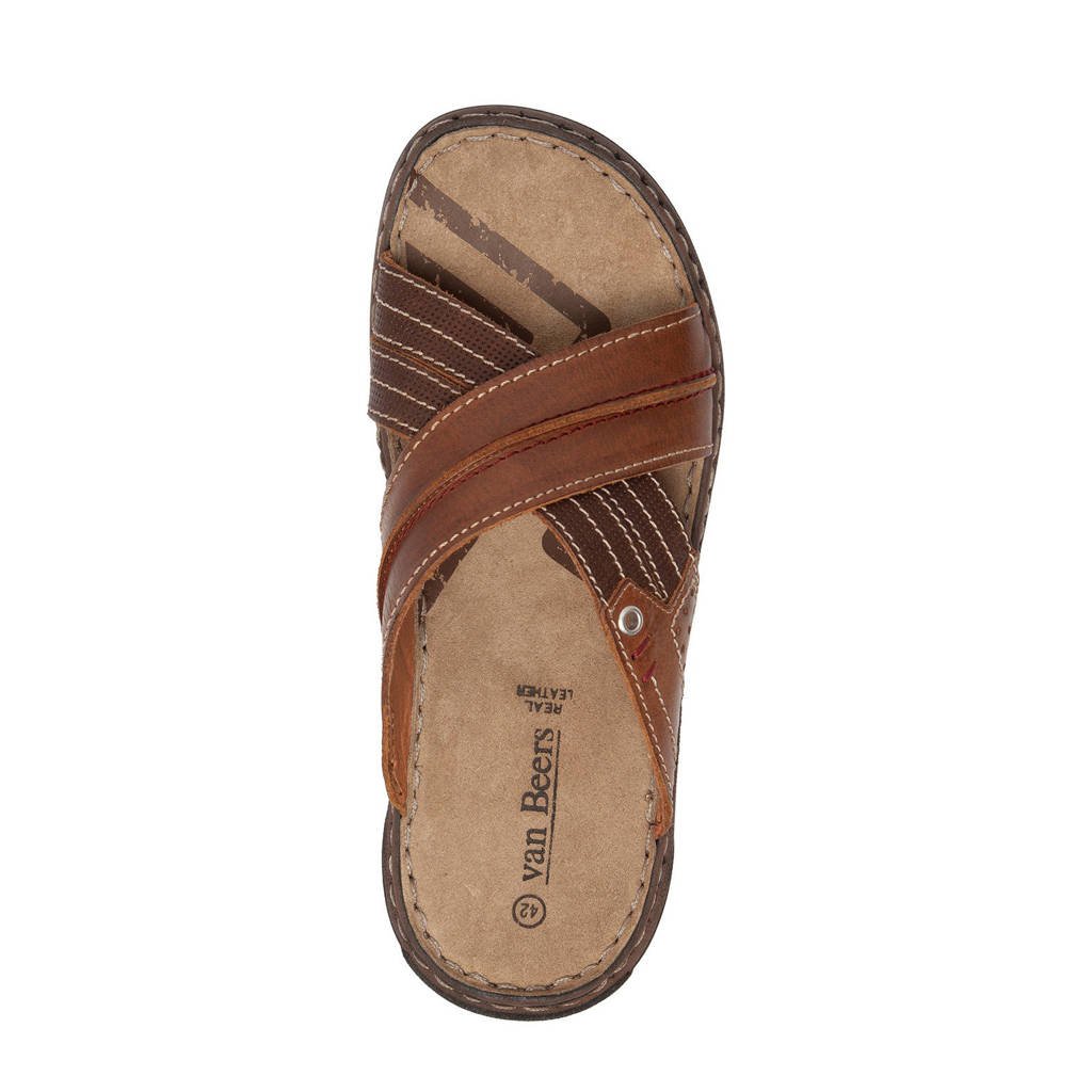 Van Beers leren slippers cognac wehkamp