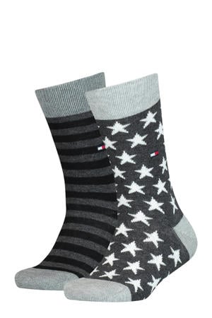 sokken met all-over print - set van 2 grijs/zwart