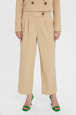 cropped high waist tapered fit broek VMUTE van gerecycled polyester beige