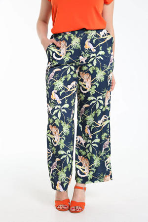 loose fit pantalon met bladprint marine/groen