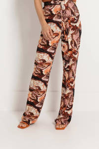 Claudia Sträter straight fit pantalon met all over print roestbruin/multi