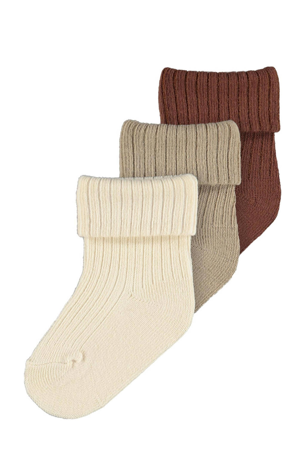 NAME IT BABY sokken - set van 3 ecru/beige/bruin