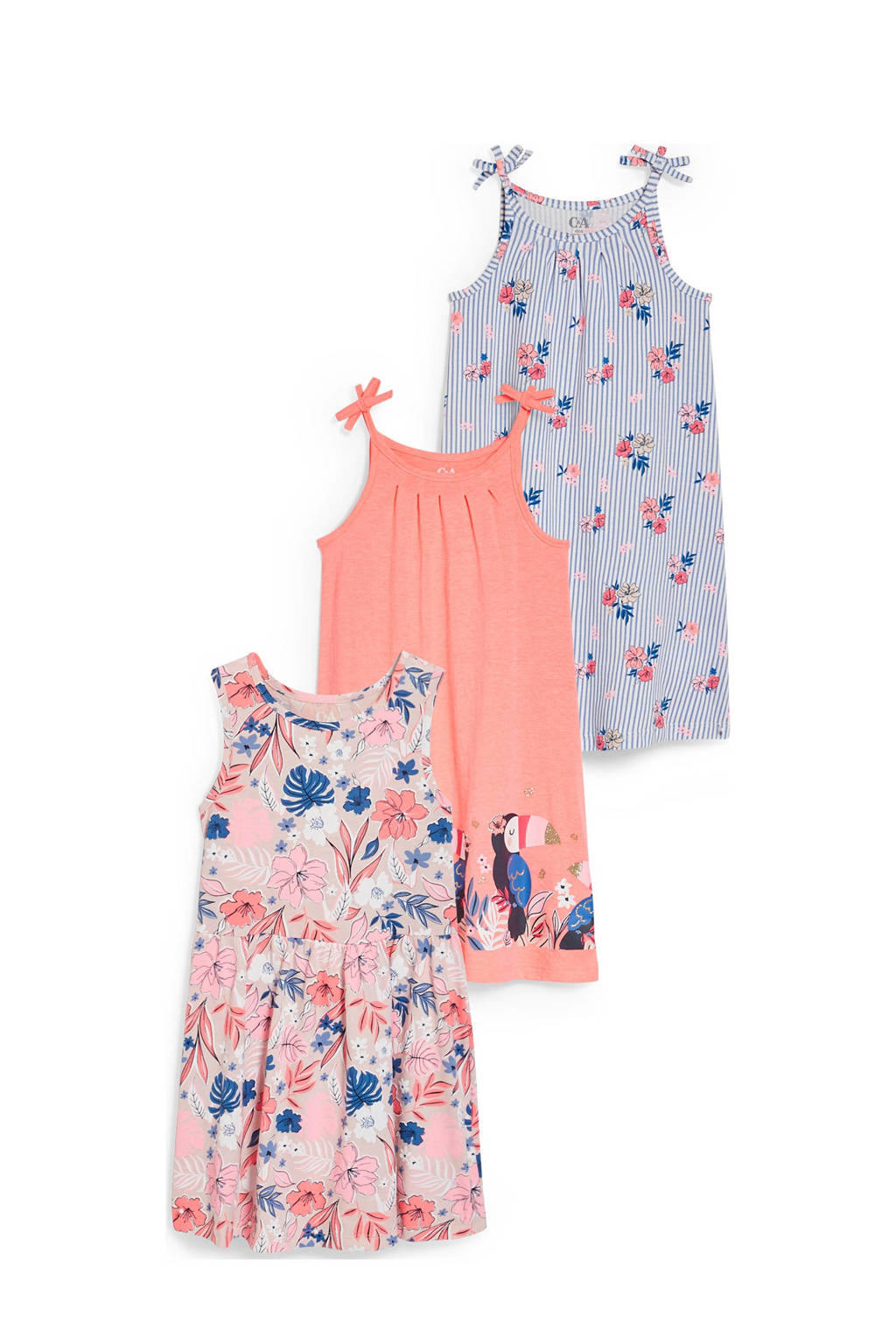 C&A jurk - set van 3 zalm/roze/blauw