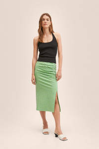 Groen en witte dames Mango geruite midi rok gemaakt van polyester en met elastische tailleband