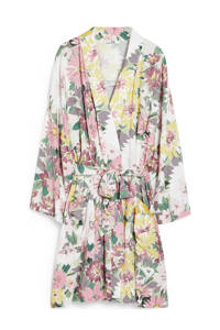 C&A gebloemde kimono wit/roze/groen