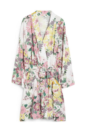 gebloemde kimono wit/roze/groen