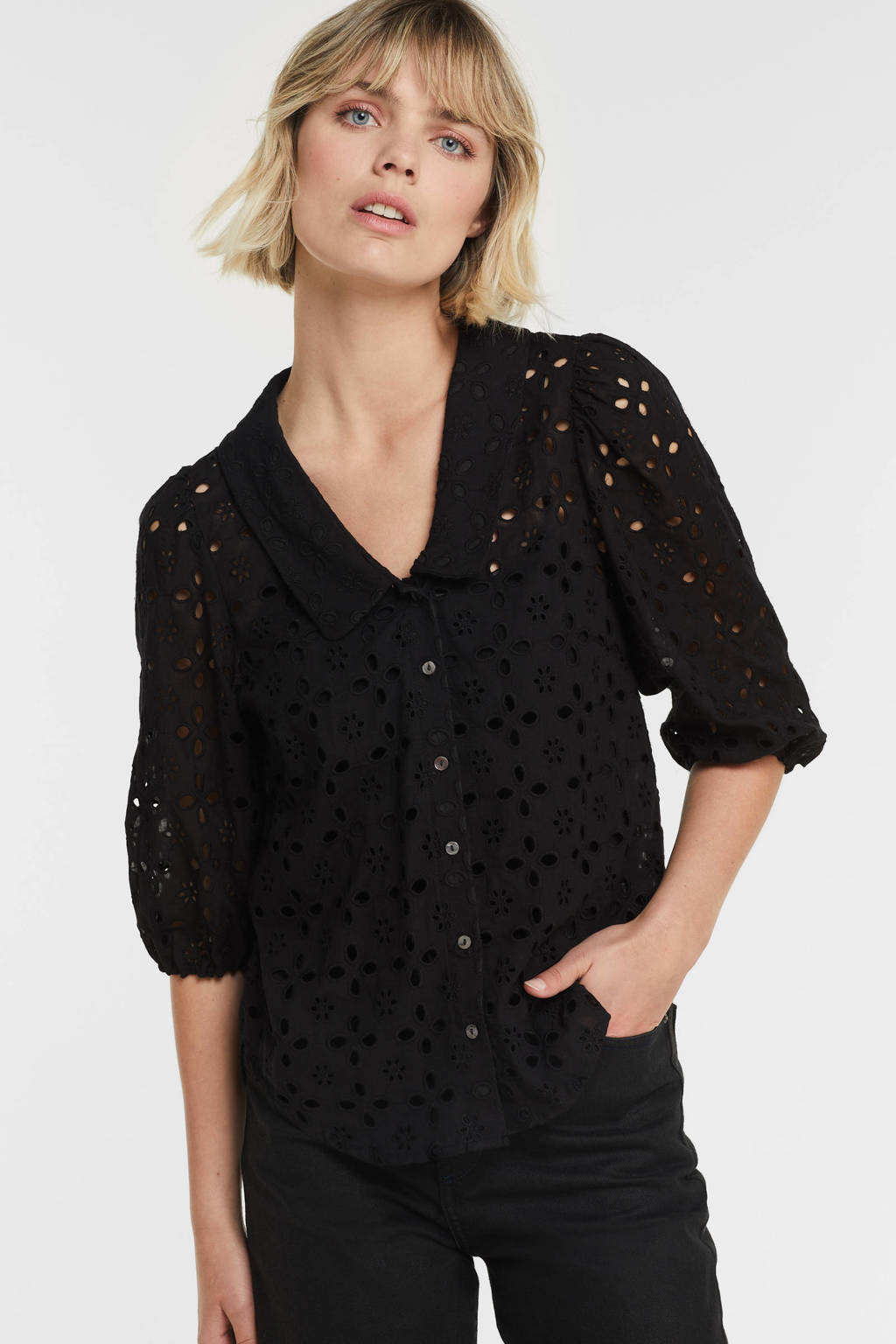 Aaiko semi-transparante blouse Bieny met borduursels zwart