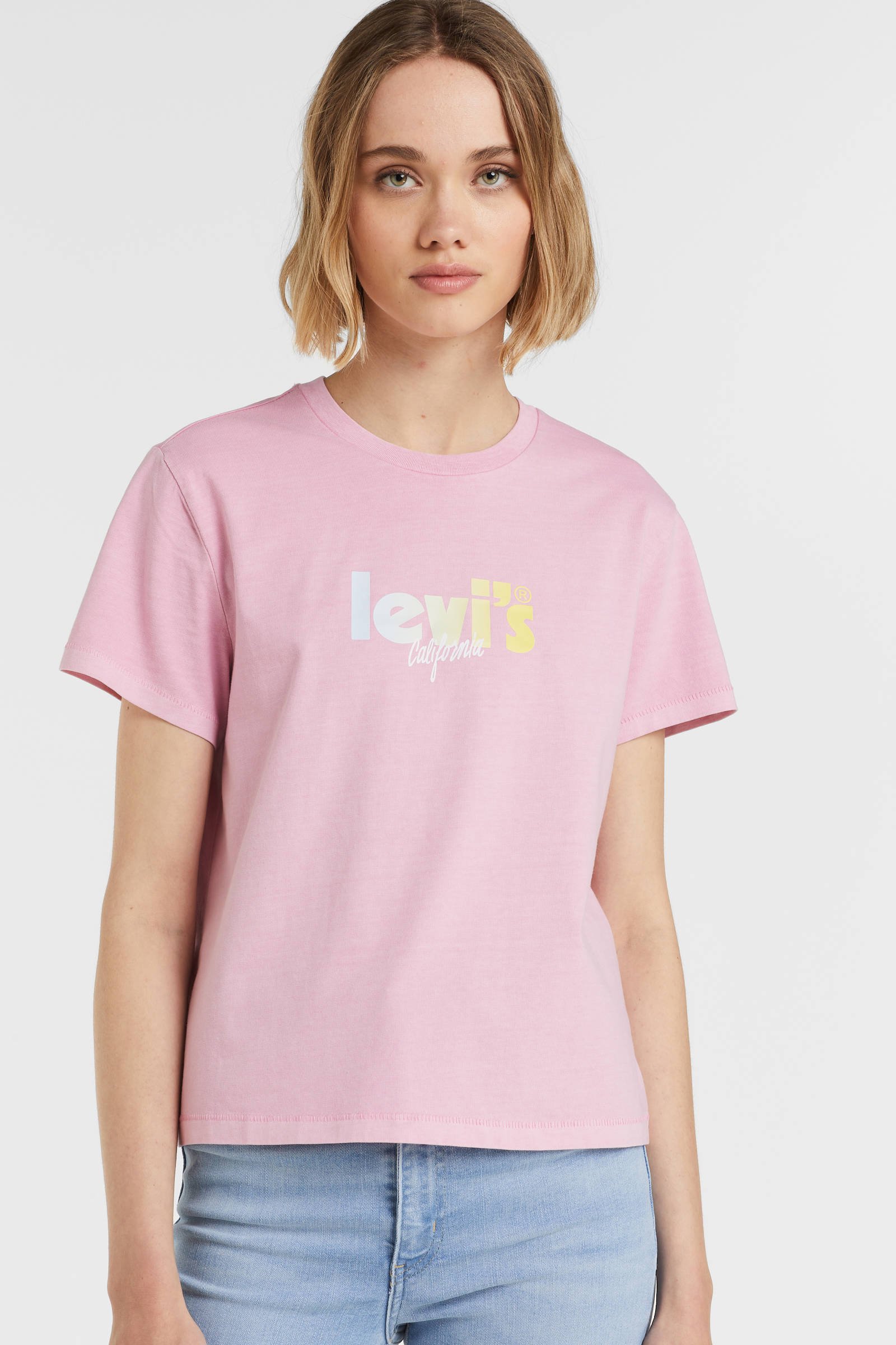 Levi s T shirt met printopdruk roze wehkamp