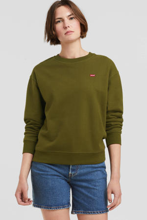 sweater met logo en borduursels olijfgroen