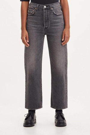 Ribcage cropped high waist straight leg jeans black worn in