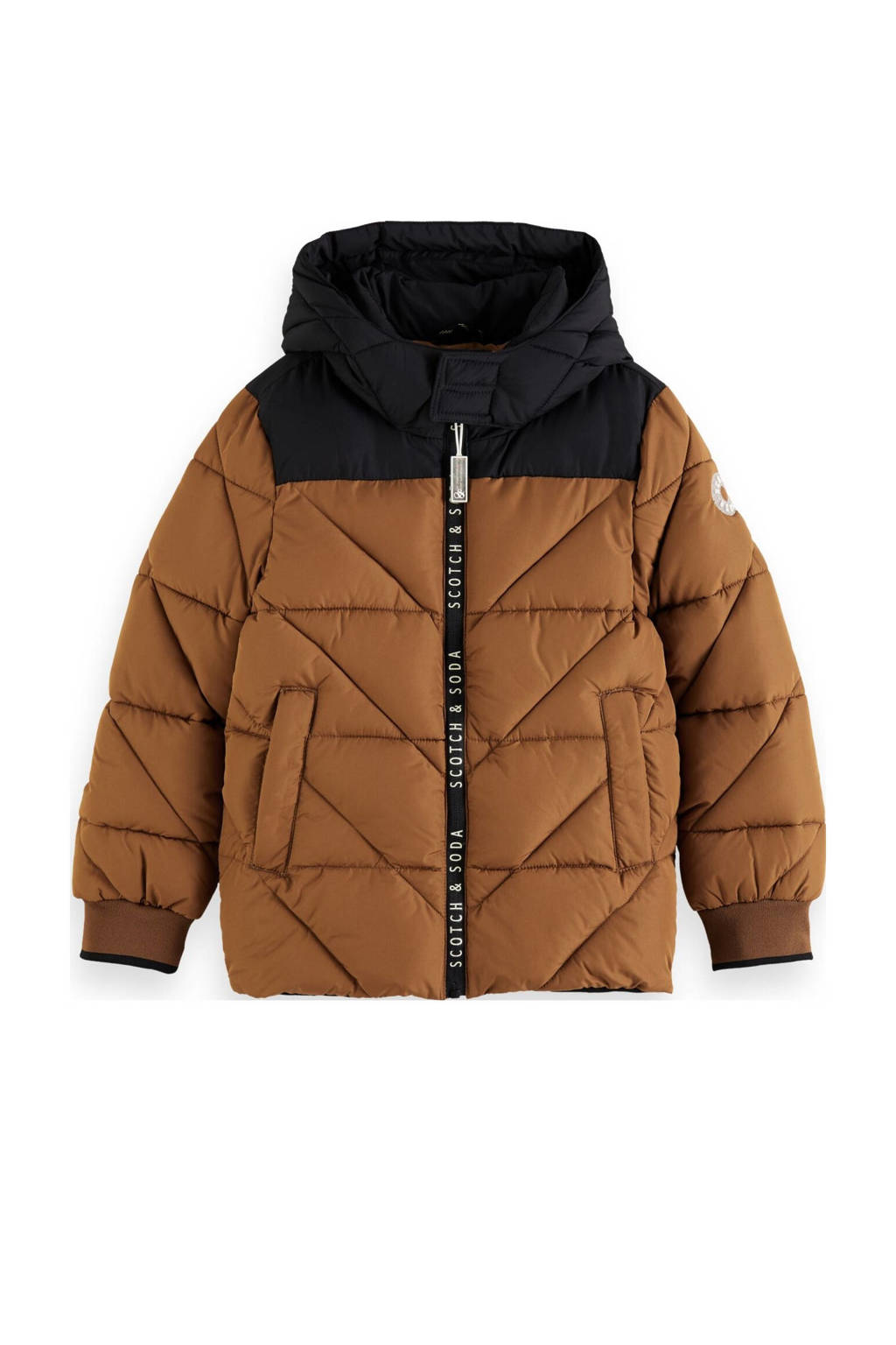 Scotch Soda gewatteerde winterjas van polyester bruin/zwart